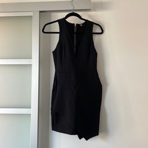 Black deep V mini dress